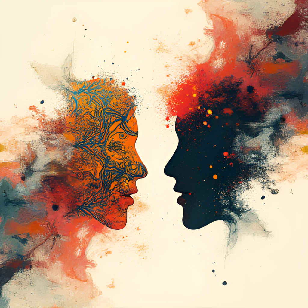 An abstract illustration representing cultural contrast, perhaps with two distinct patterns or color palettes clashing yet also merging slightly in the center, symbolizing the challenges and potential harmony of different cultures interacting.