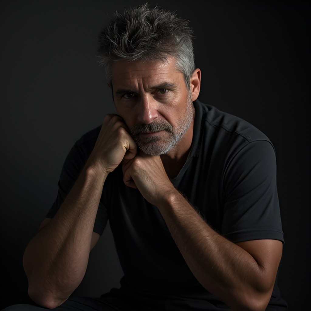 A more intimate, portrait-style photo of Américo, perhaps backstage or in a studio, showing his contemplative side, reflecting on his career and personal journey.