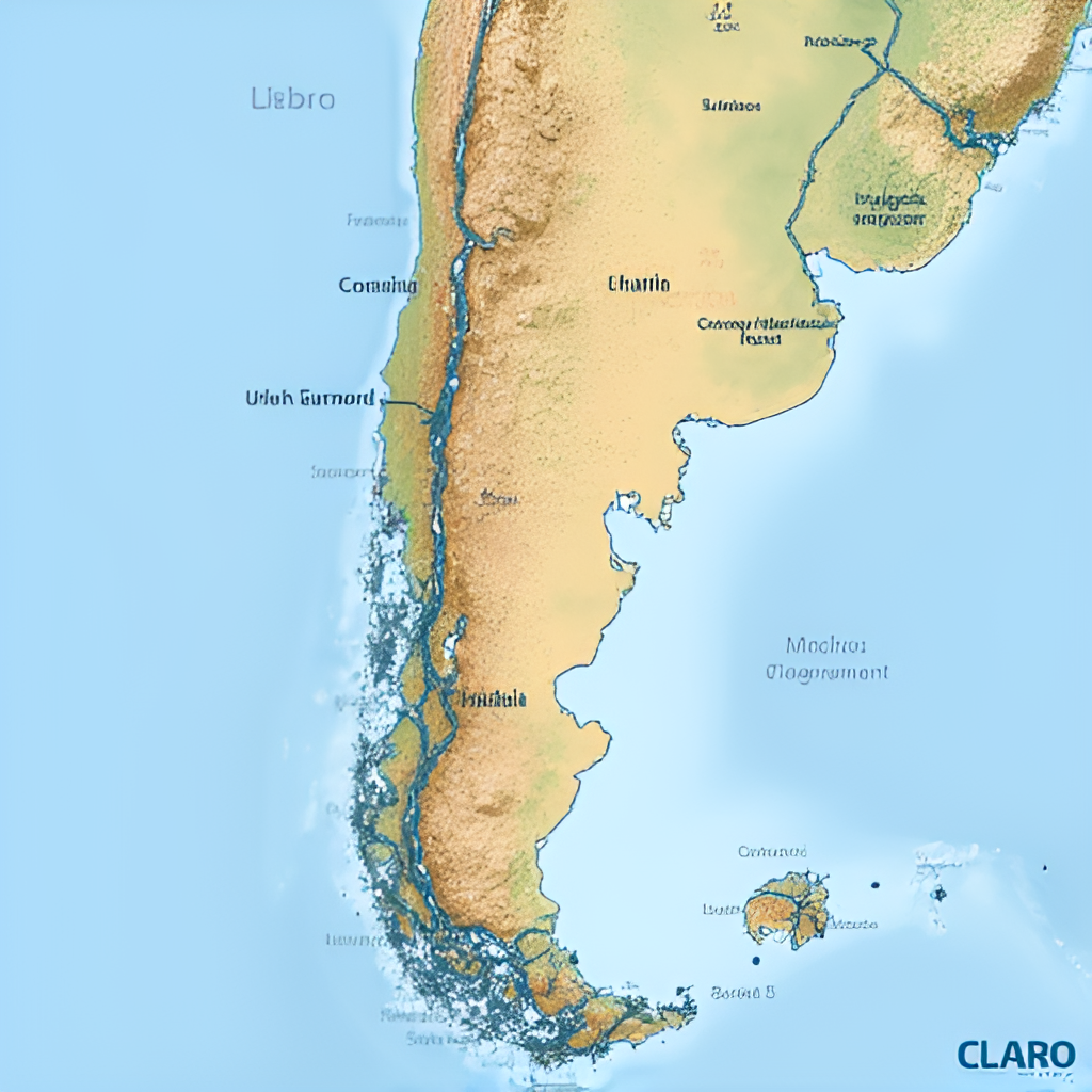 A map of Chile overlaid with visual representations of network coverage spreading across the diverse geography, highlighting urban and rural areas, with the Claro Chile logo.