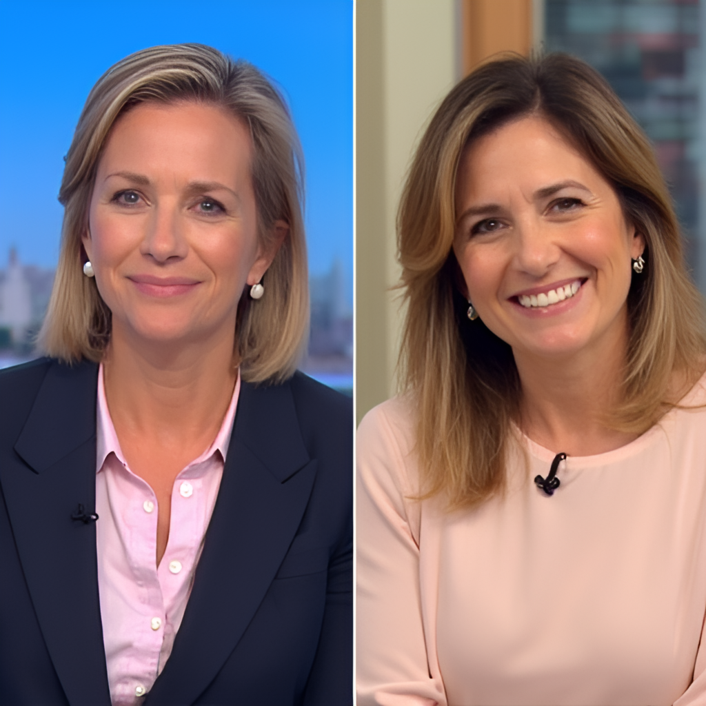 A collage or split image showing Andrea Arístegui in two different settings: one clearly in a news studio setting and the other in the more relaxed, conversational environment of a morning show set.